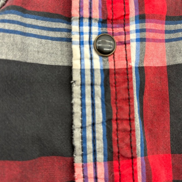 Aeropostale Mens Plaid Shirt Western Pearl Snap L/G Large Red Black - Picture 6 of 8